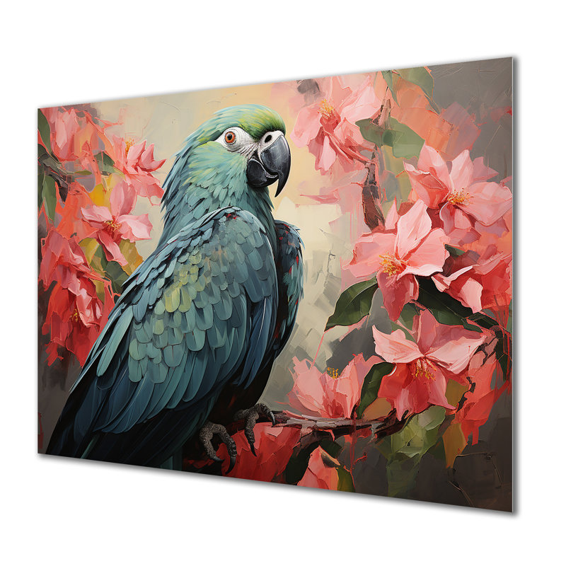 Bleu et rose perroquet paradis I - art mural en métal perroquet, H 24 po x l 32 po x P 1 po