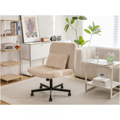Fauteuil de bureau beige avec accoudoirs en velours Criss Cross - Polyvalent pour le bureau personnel, la méditation et le maquillage