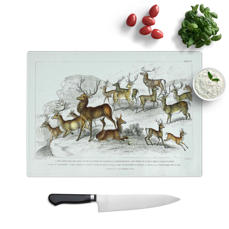 Tempered Glass Deer's and Stags Chopping Board, 39 cm W x 28.5 cm L