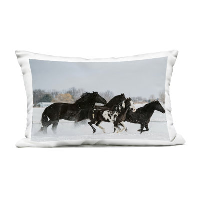 Winter Herd of Horses Outdoor Printed Pillow design by Amy Carroll