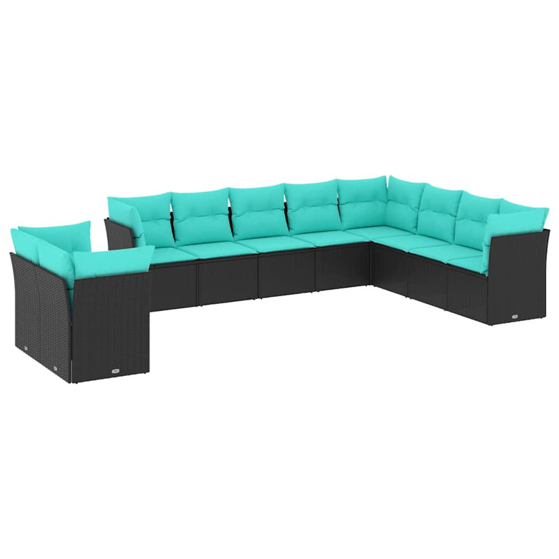  Ensemble de canapé de patio 10 pièces avec coussins en rotin de polyester noir