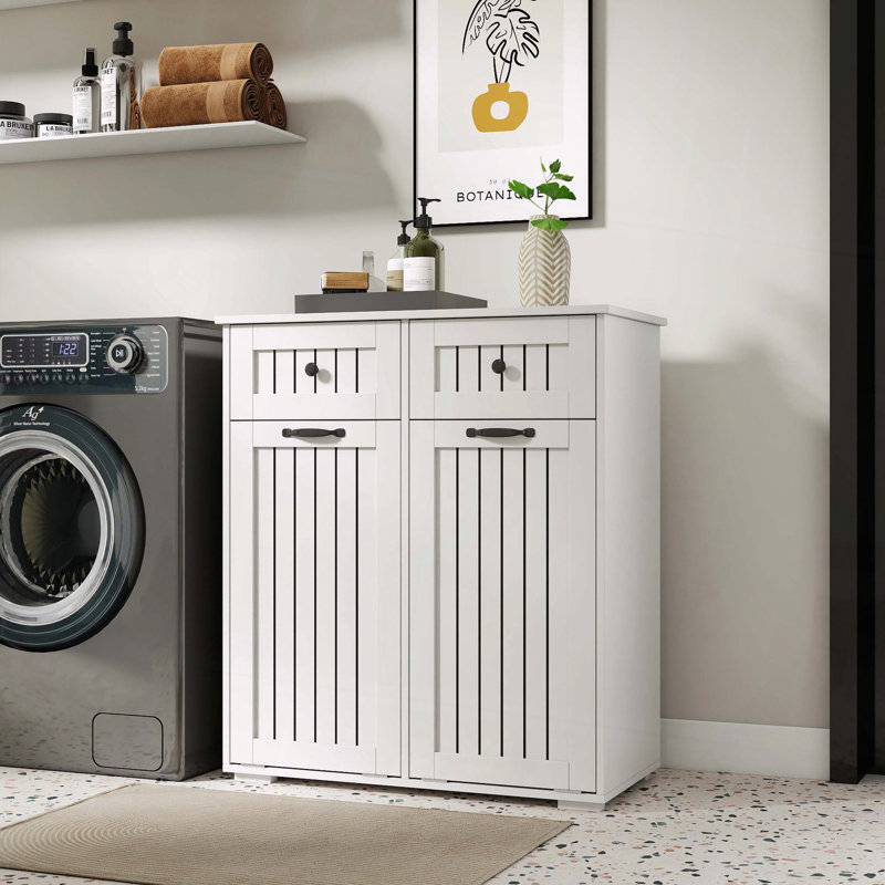 Laundry Cabinet Removable Baskets Drawers Dual Section Clothes Sorting Storage