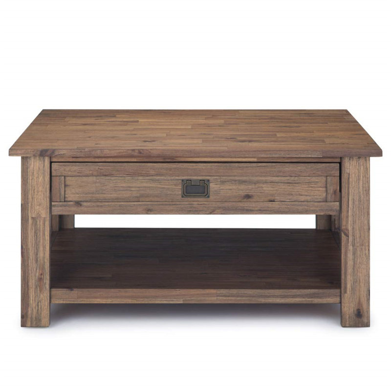 Farmhouse Gray 38" Square Acacia Wood Coffee Table with Storage