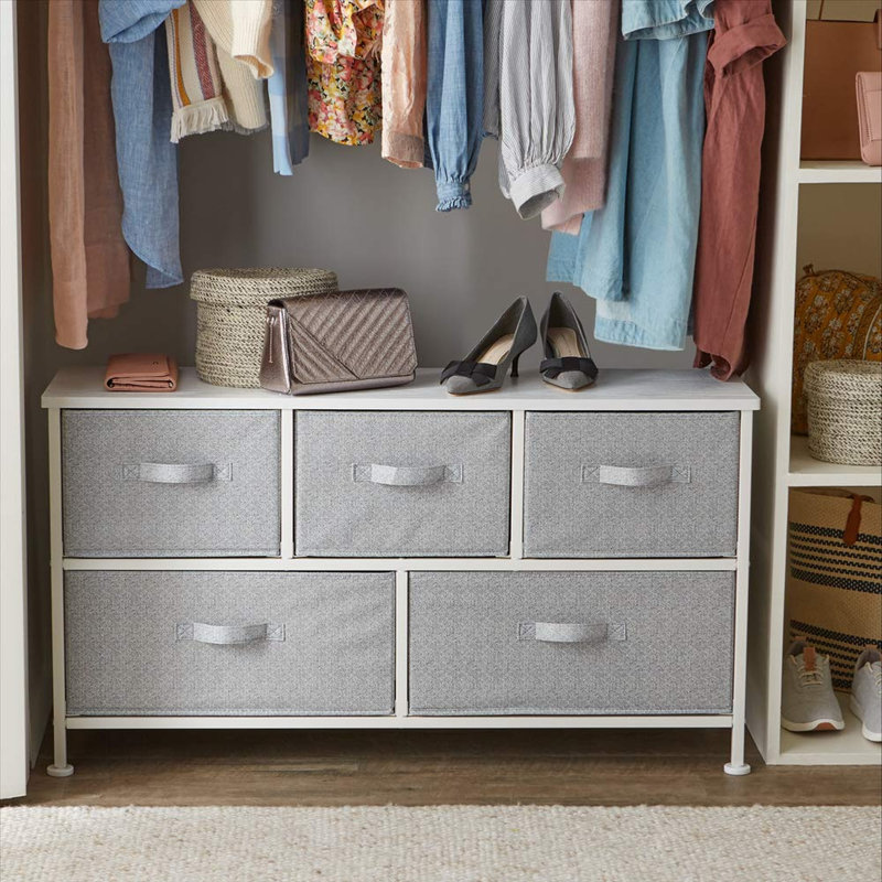 Commode de rangement à 5 tiroirs en tissu extra large pour garde-robe de chambre à coucher, Blanc