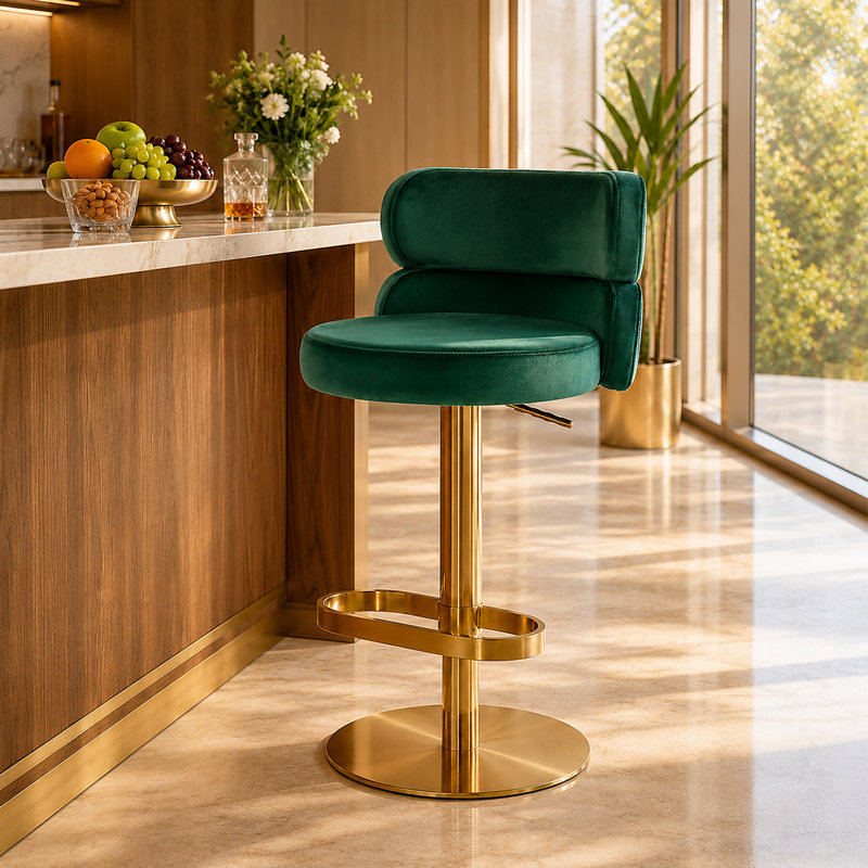 Tabouret de bar et tabouret de bar pivotant à 360 ° Giacamo avec dossier bas et base en acier inoxydable (ensemble de 1)