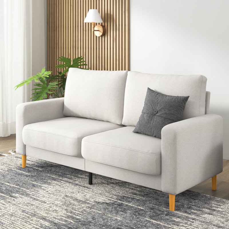 Canapé moderne rembourré à accoudoirs carrés 76,7 po Brinnlee, Velours blanc cassé, H 33,1 po x l 57,1 po x P 31,9 po