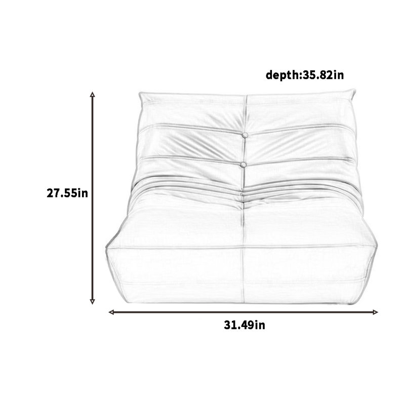 Canapé rétro paresseux chenille, H 27,55 po x l 31,49 po x P 35,82 po, Similicuir beige