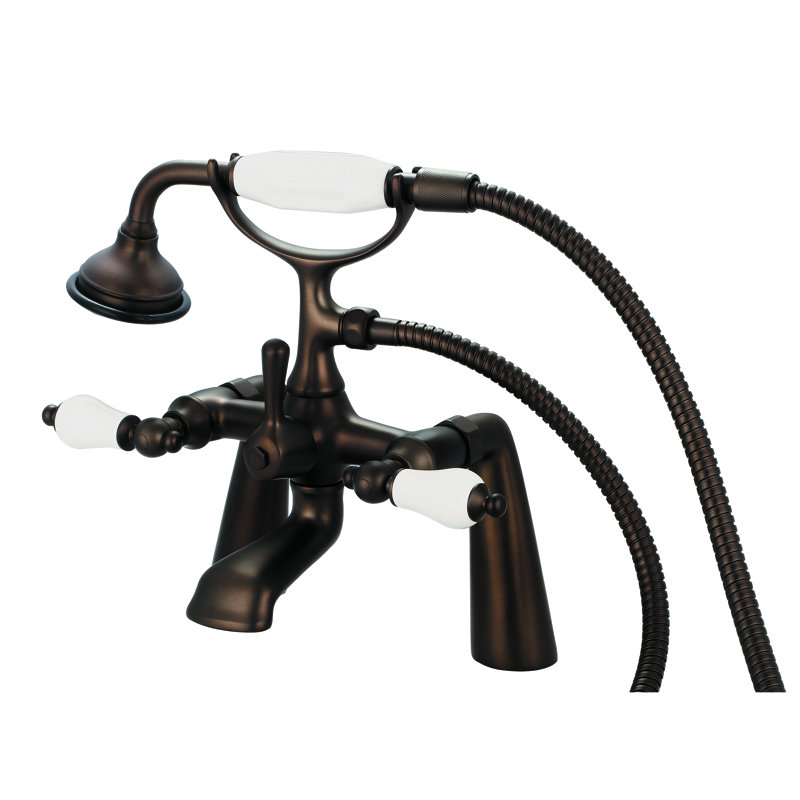 Stonington 3 Handle Deck Clawfoot Tub Faucet, Porcelain Lever Handles, Oil Rubbed Bronze
