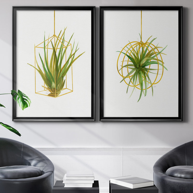 «Hanging Airplant II», ensemble de 2 reproductions d'art, Pas de tapis, Toile encadrée noire, H 30,5 po x l 42,5 po x P 3 po