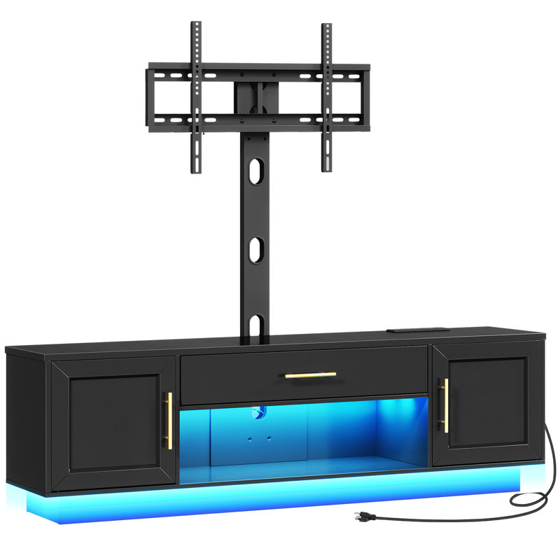 TV Stand with Swivel Mount and Power Outlet, LED Entertainment Centre for TVs, Black, 53.9"H x 59.1"L x 15"W
