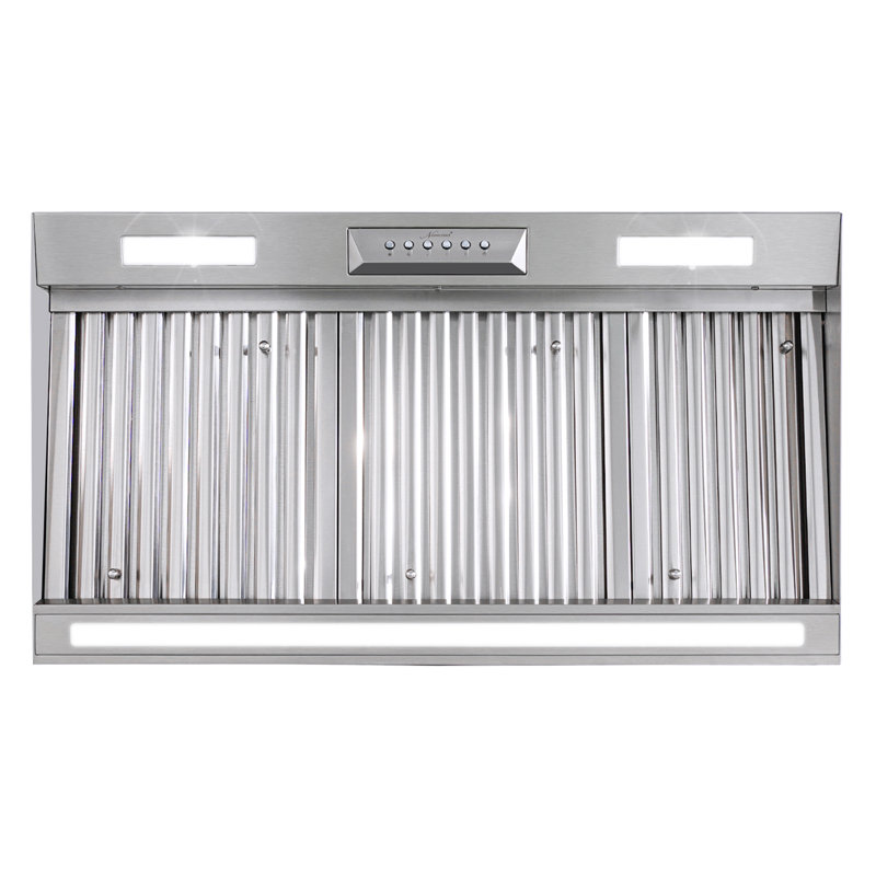 Hotte de cuisine Akron 36 pouces, insert en acier inoxydable 600 CFM avec contrôle de vitesse 4, lumières DEL et veilleuse, filtres à chicane pour lave-vaisselle