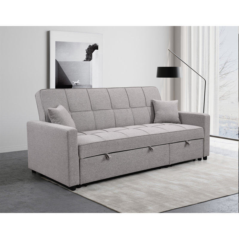 83" Oversized Upholstered Sofa Bed W/Pull Out Couch Bed & Adjustable Backrest, Light Gray