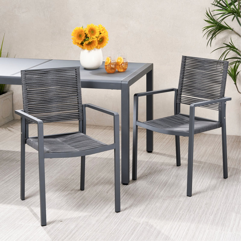 Chaise de salle à manger d'extérieur en aluminium avec corde grise et foncée, 2 chaises Modern