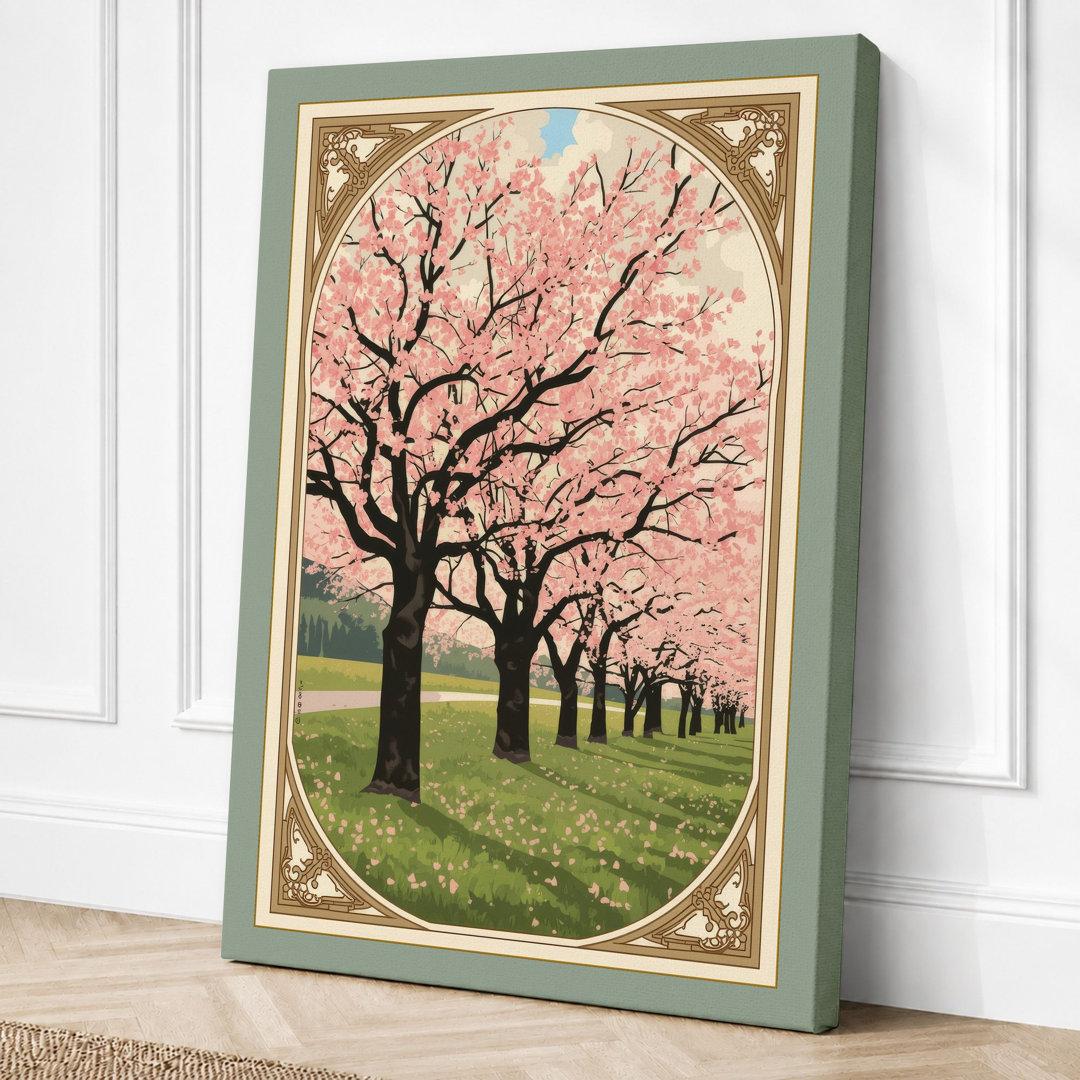 Cherry Blossom Path Vintage - Wrapped Canvas