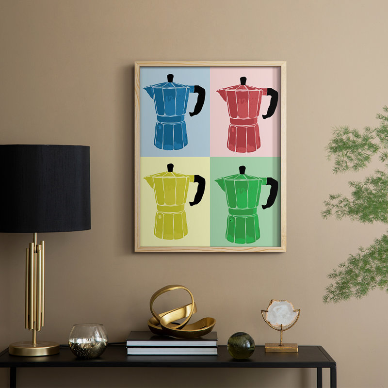 Impression encadrée Moka Pot Colorblock - bois massif, H 11 po x l 9 po, Naturel