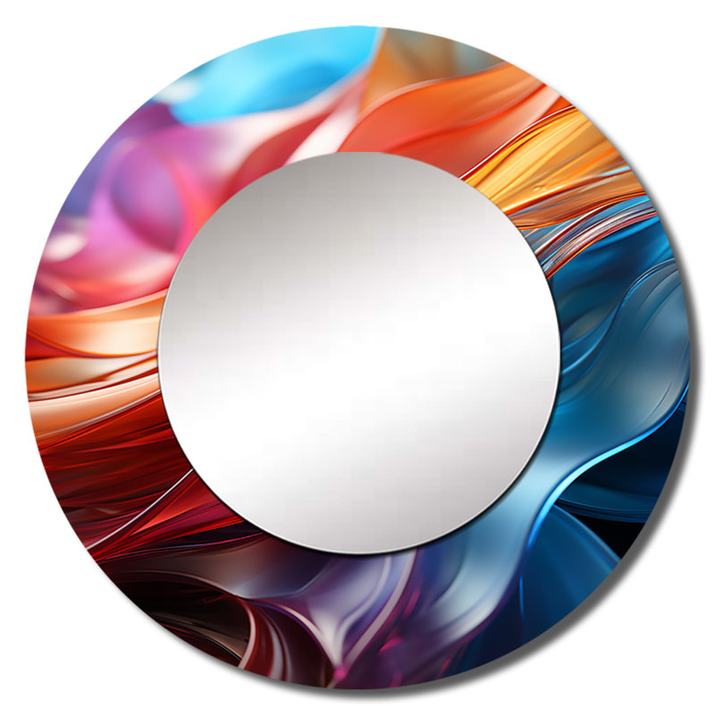 Ryliee Rainbow Abstract réfractions - miroir mural arc-en-ciel, miroir décoratif rond traditionnel, impression d'art en métal