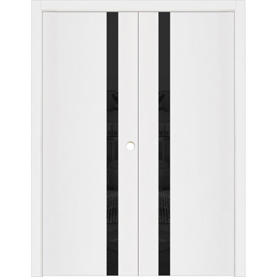 Glam G-Pro 1G Pre-Hung Soft White Laminated Modern Interior Double Door 48in x 84in Left In-Swing
