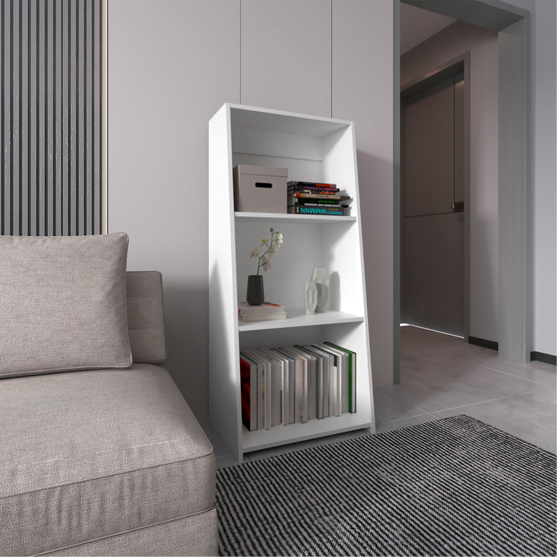 Note 47" Tall Three-Tier Ladder Bookcase Black, White