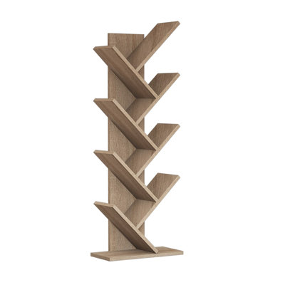 Modern Walnut Bookshelf, 46 x 50.6 x 8.7 Inches | 100% Melamine Coated Particle Board, Thickness: 0.7 Inches | Numerous Shelves, Wall-Mountable Design | Stylish Brown Finish for Home & Office Storage