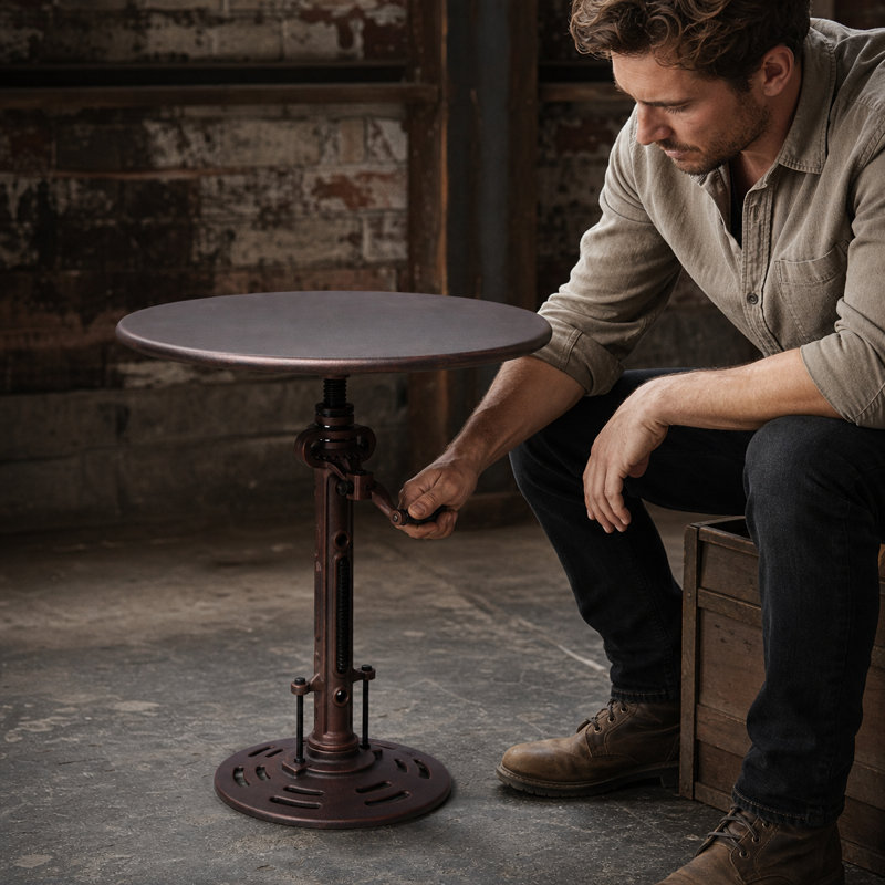 Table de bout Industrial Retro Table d'appoint Mécanique antique DIY Manivelle à hauteur ajustable, Cuivre