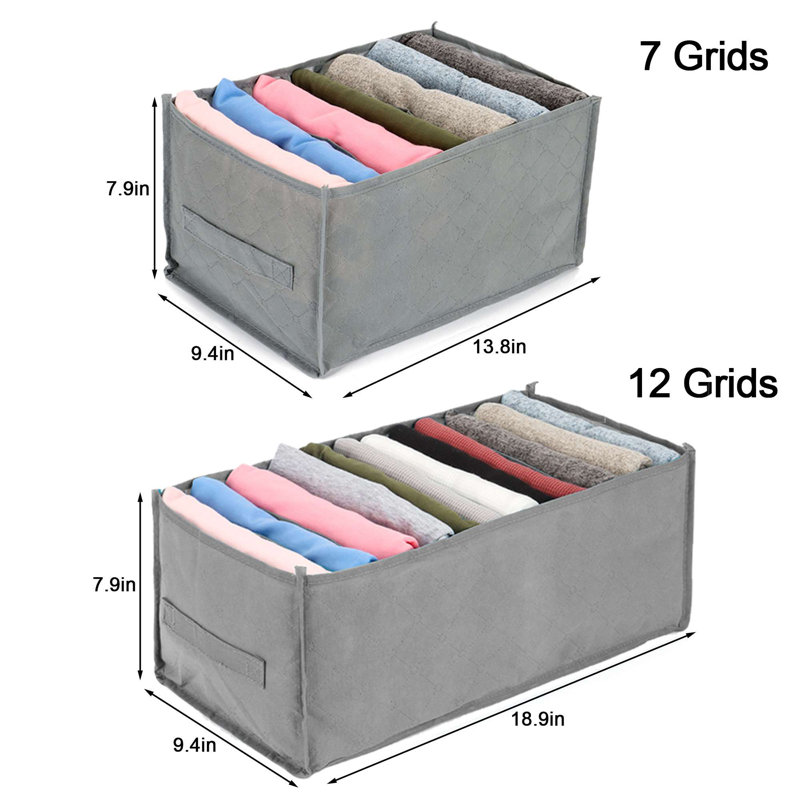 Organisateurs de garde-robe pliables en tissu pour garde-robe et boîtes de rangement, 7 + 12 grilles, Gris