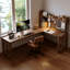 Bureau en fer massif en forme de L brun noyer + noir-847565305-847565307