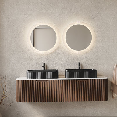 Meuble-lavabo mural flottant avec éviers et rangement, avec tiroirs, lavabos en céramique et installation facile pour les salles de bain modernes