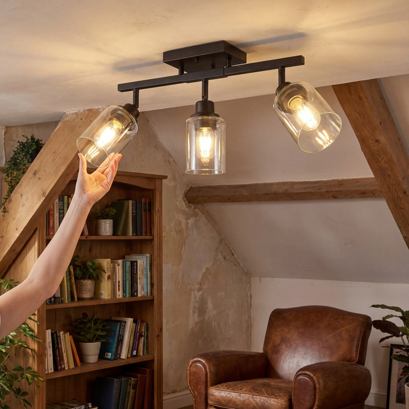 Ensemble de rail d'éclairage fixe 20 po à 3 lumières avec tête à intensité variable et réglable, Trois lumières
