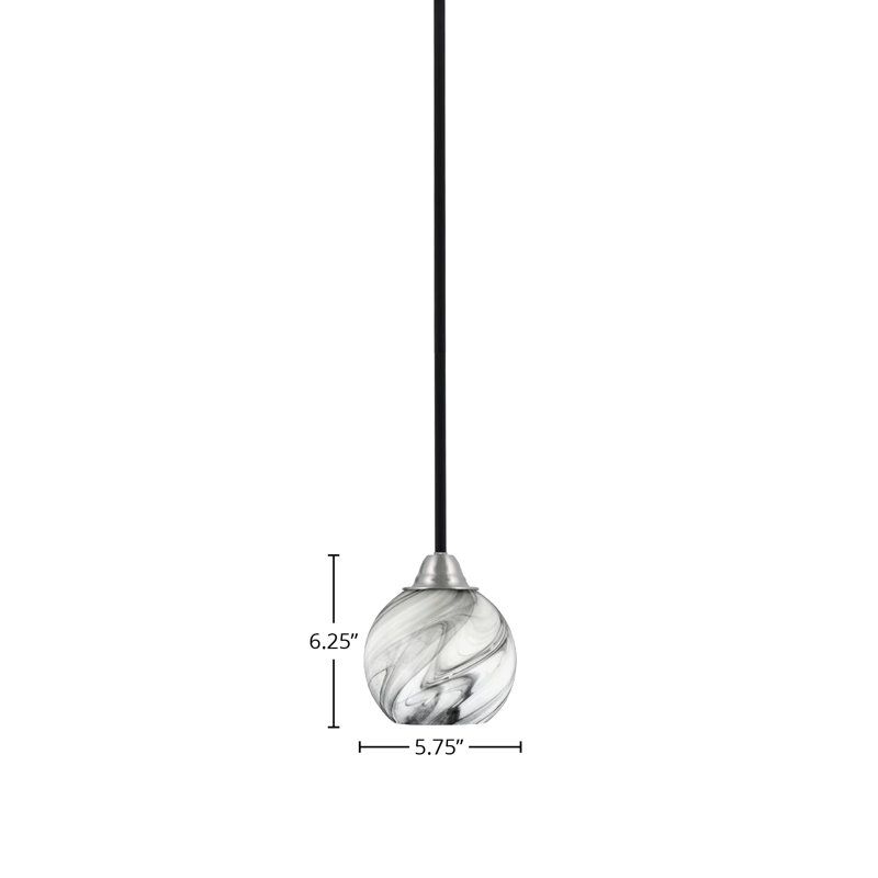 Luminaire suspendu sur pied Paramount avec verre de 5,75 po, Verre onyx gris, Noir mat/nickel brossé