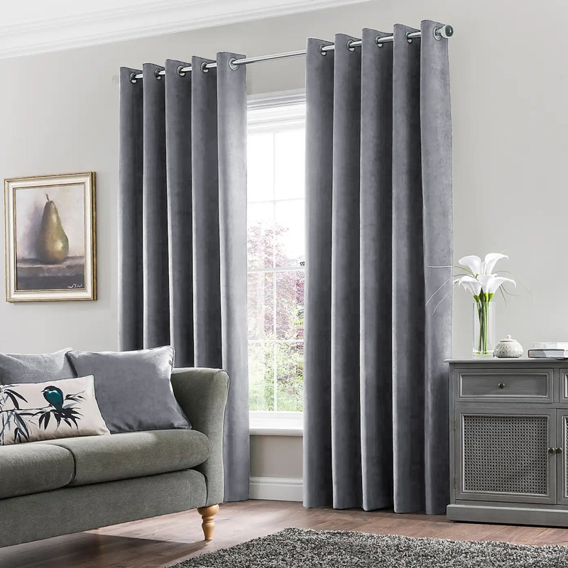 Erno Sheer Crushed Velvet Eyelet Curtains, Grey, 228 W x 228 D cm
