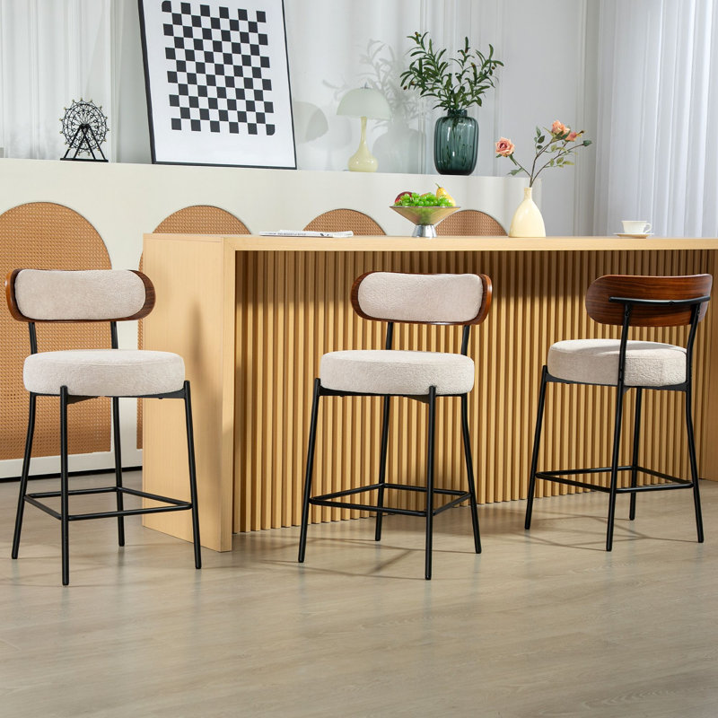 Counter Height Ferrer, 24" Ferrer , Boucle Counter Stools With Back, Boucle Ferrer For Kitchen Island, Dining Room(Set Of 3)