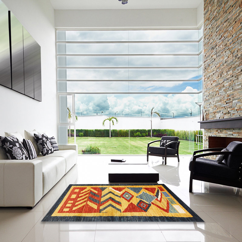 Tapis à chevrons jaune / orange / noir, Carré 8 pi