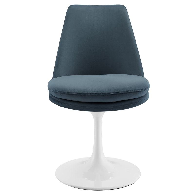 Lippa Upholstered Swivel Dining Chair, Velvet Cadet Blue, White