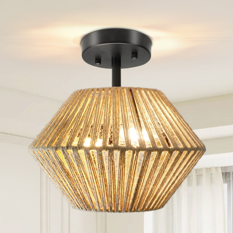 Baulch Rattan Semi Flush Mount Ceiling Light Boho Light Fixture Ceiling Lights Flush Mount Semi Flush Light Fixture