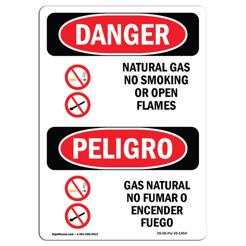 Panneau de danger de gaz naturel sans fumée, H 18 po x l 12 po x P 0,1 po