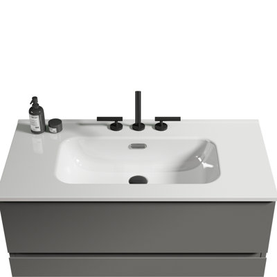 Lavabo intégré en céramique, évier blanc brillant de construction, entretien sans effort
