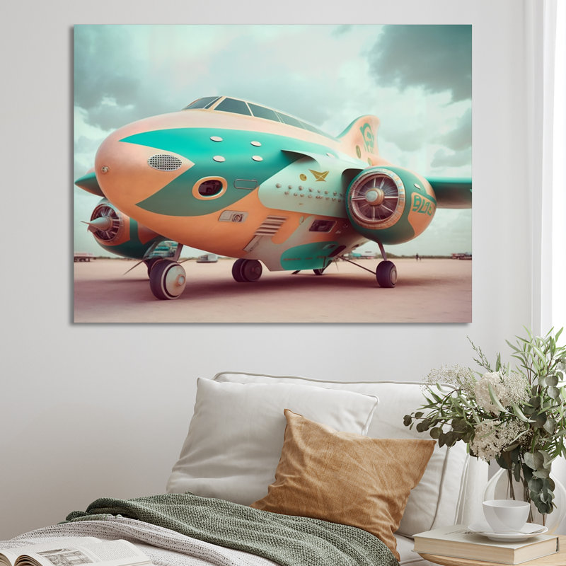 Rétro avion II - train transport, impressions d'art mural, L 40 po x H 30 po, Toile tendue