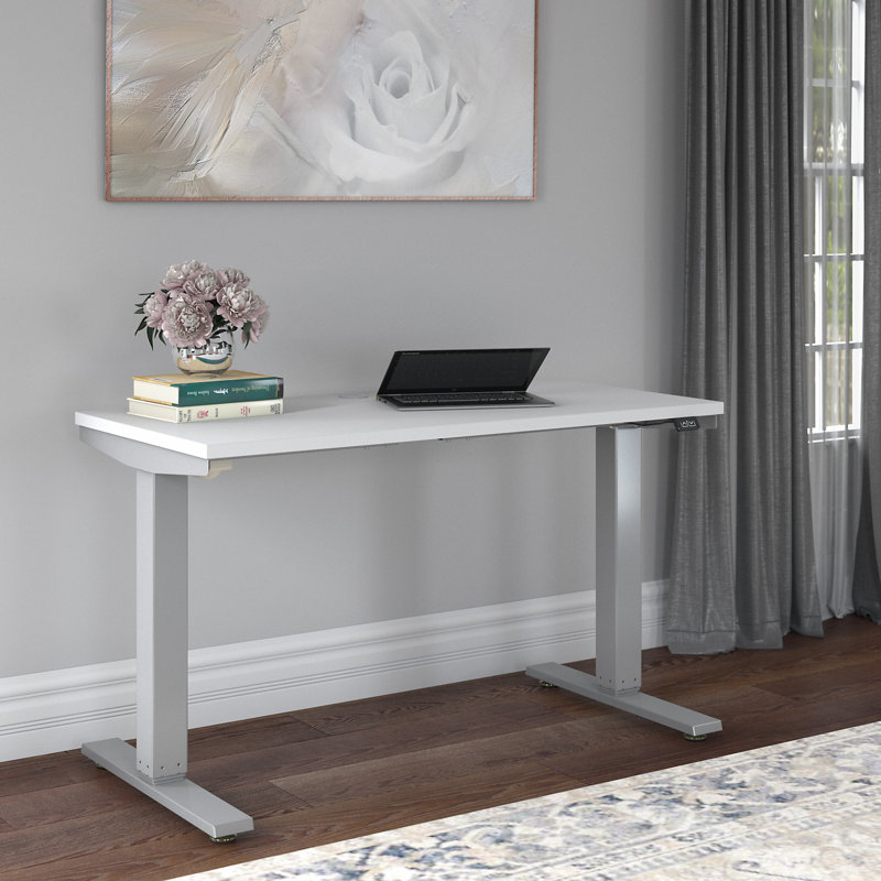 Cabot Adjustable Standing Desk, 28.17" H x 47.6" W x 23.19" D, White/Cool Gray Metallic