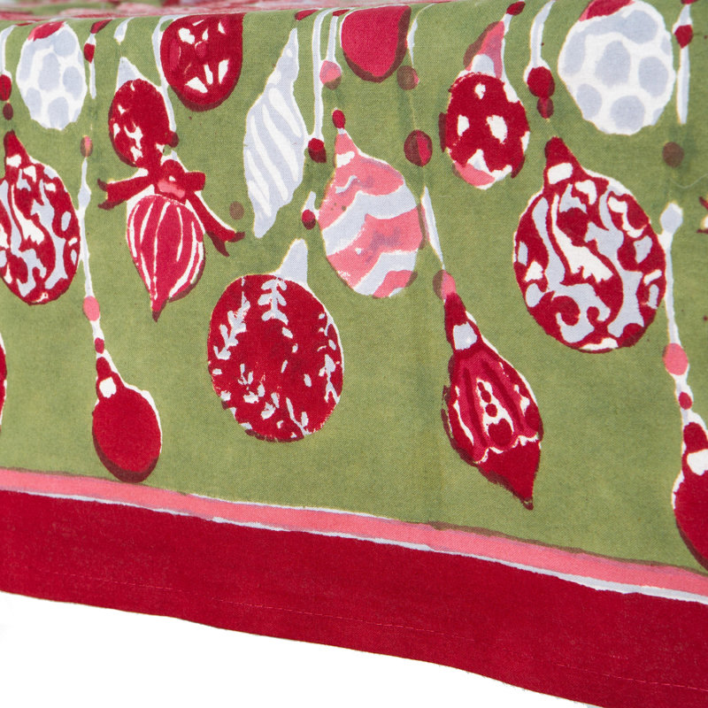 Ornaments Handmade Floral Tablecloth, Red/Green, 71" x 71" Square