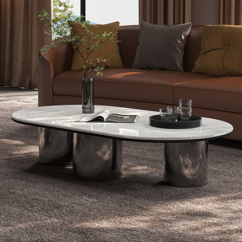 Table basse moderne minimaliste ovale en marbre, H 14,6 po x L 47,2 po x l 23,6 po