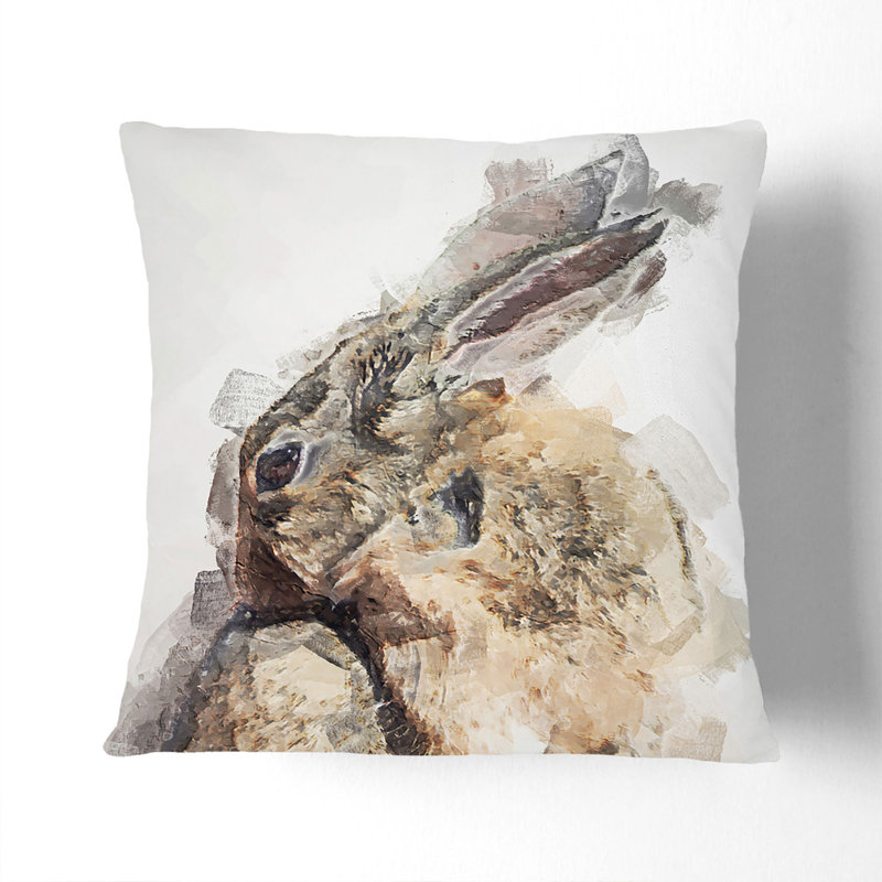 Brown Rabbit In Abstract Square Throw Cushion, 40cm H x 40cm W x 15cm D, Black