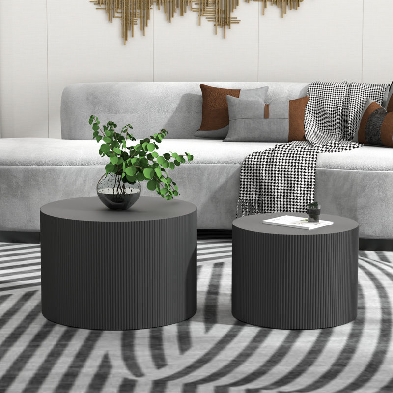 23.6" Round Nesting Coffee Table Set, Black