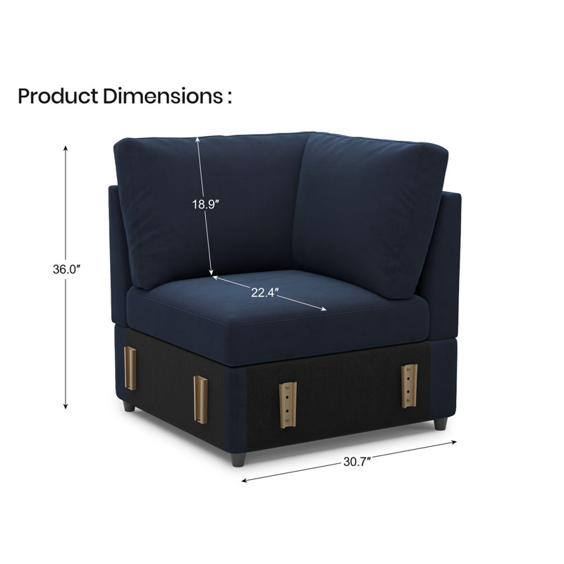 Module de siège simple sans accoudoirs pour canapé modulaire modulaire, Velours bleu