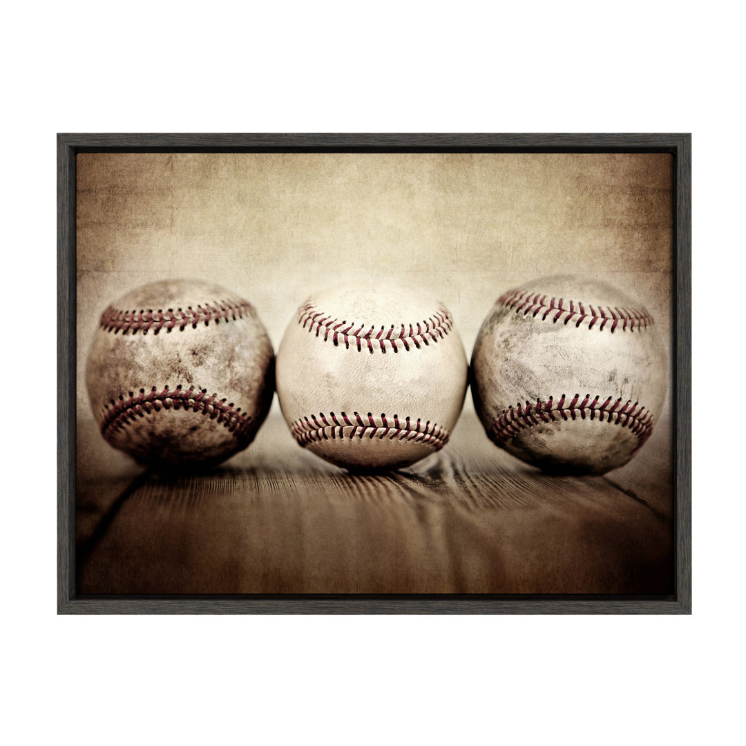 Imiya Three Vintage Baseballs' by Shawn St.Peter- Floater Frame Graphic Art Print on Canvas Harriet Bee