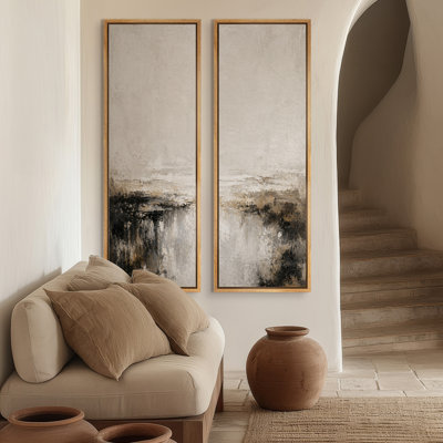 «Neutral Grey Coastal Abstract», ensemble de 2 reproductions d'art encadrées sur toile 60 po x 20 po x 2, 60 po x 30 po x 2 po