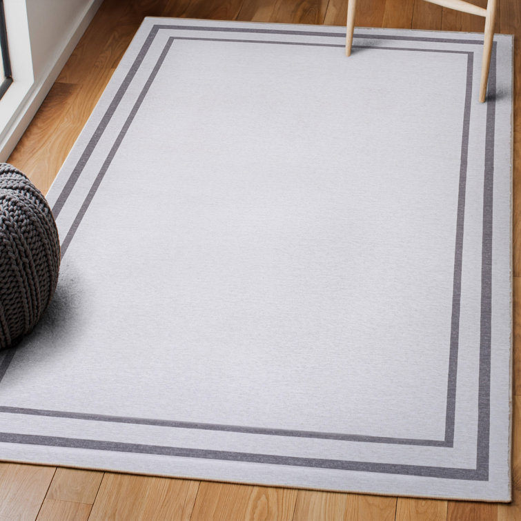 Mariques Classic 2-Stripe Border Washable White/Gray Rug