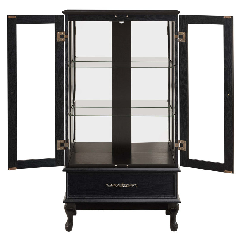 Lighted Curio Cabinet with Glass Doors and Adjustable Shelves 2 Door Wine Cabinet Display Curio Cabinet with LED Lights Light Finish and Drawer