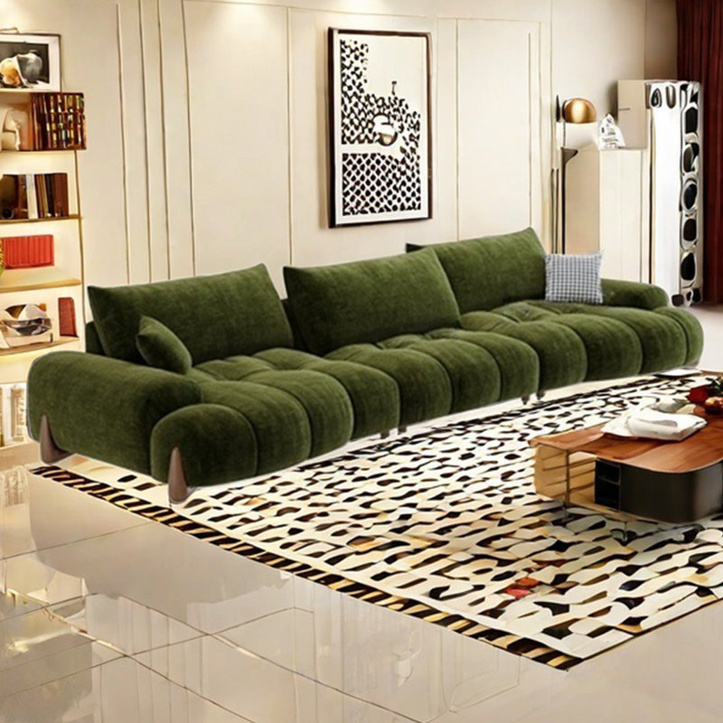 Adjustable back curved seating deep retro sofa, 35.43"H x 110.23"W x 53.14"D