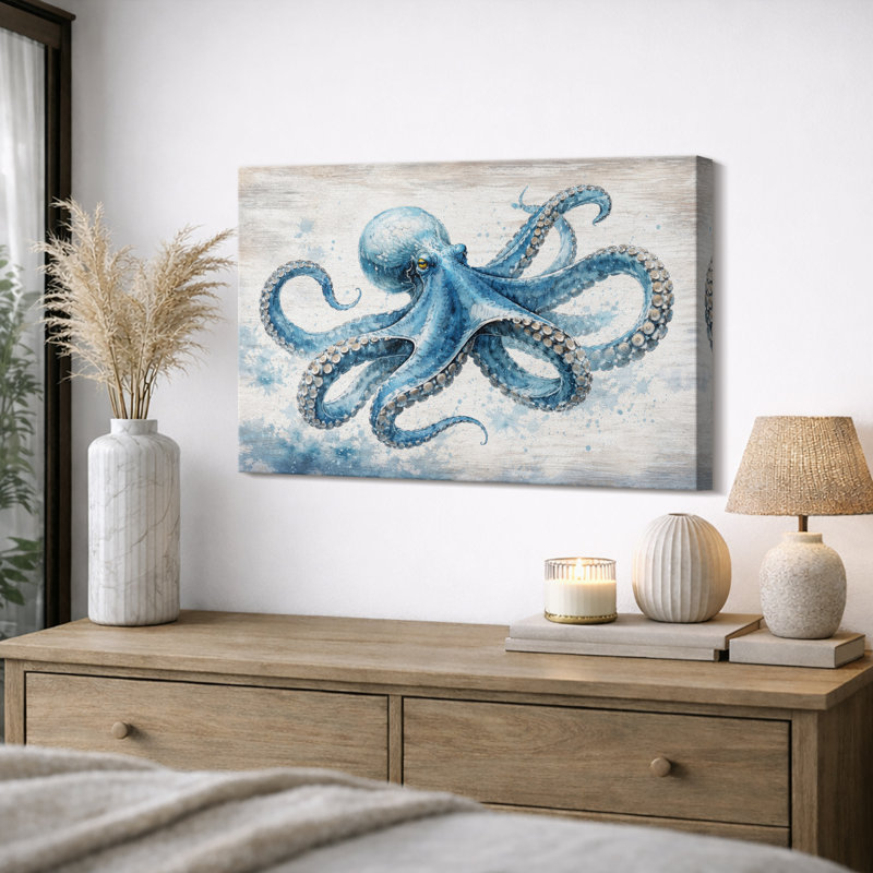 «Blue Octopus», art de la vie marine, impression sur toile encadrée, Toile tendue, H 32 po x l 48 po x P 1,5 po