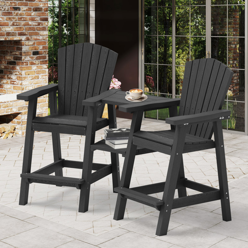 HDPE Tall Adirondack Chair Set with Removable Double Connecting Trays (Set of 2), Gray